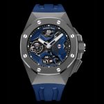 The titanium case fake watch has blue strap.